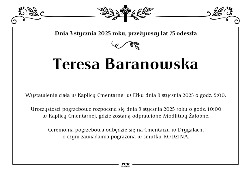 Teresa Baranowska - nekrolog